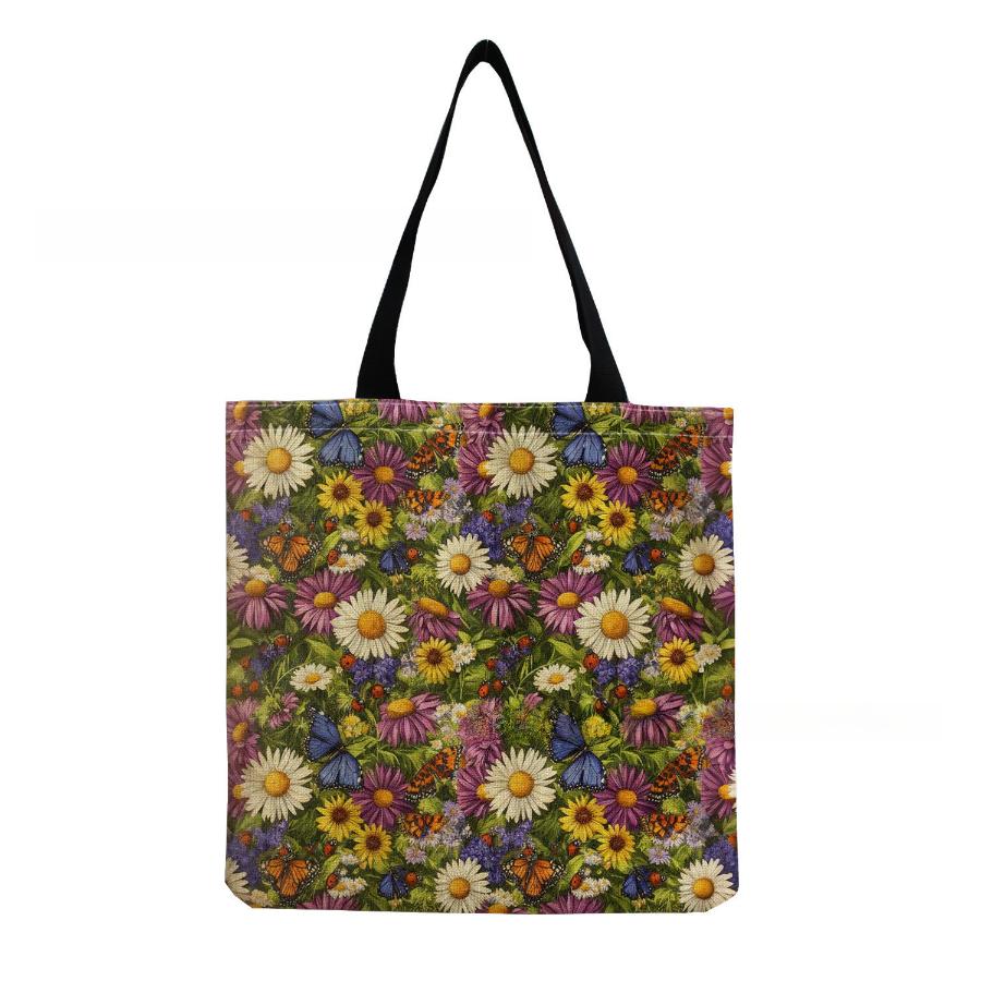 Damen Vintage Leinen-Tragetasche - Große Kapazität Blumenmuster Schulter-Handtasche für Freizeit & Lebensmitteleinkauf KTB