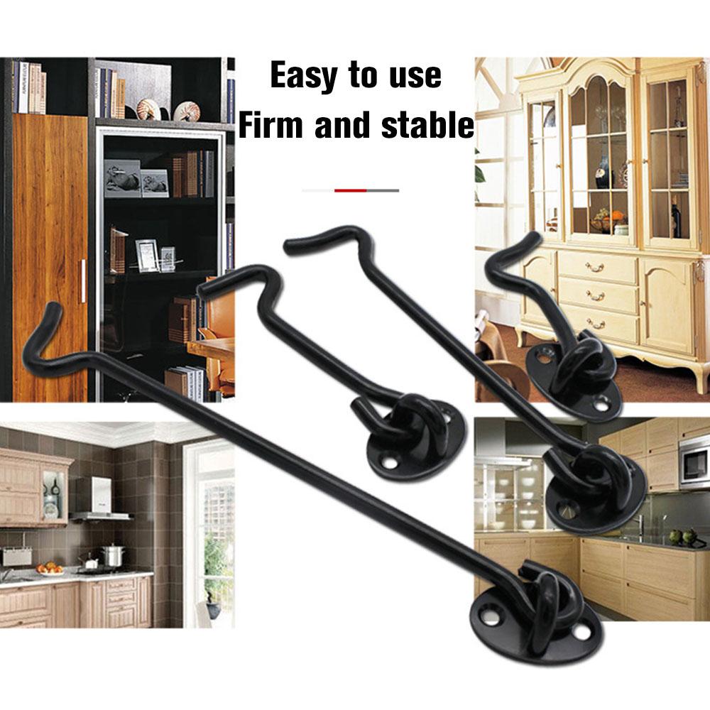 2pcs Black Crescent window lock Cabin Hooks Eye Latch Stainless Steel safety switch 3/4/6/8/10/12/14/16inch Holder with screws