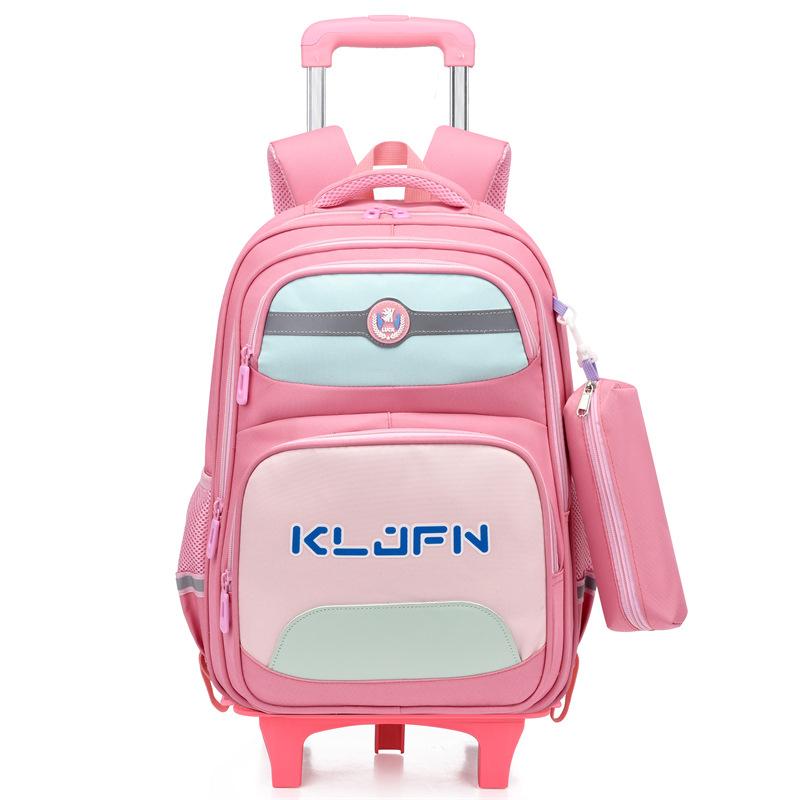Children's Cartoon Schoolbag Primary School Students Climbing Stairs Large Capacity Dual-purpose Silent Detachable Pull Rod Bag