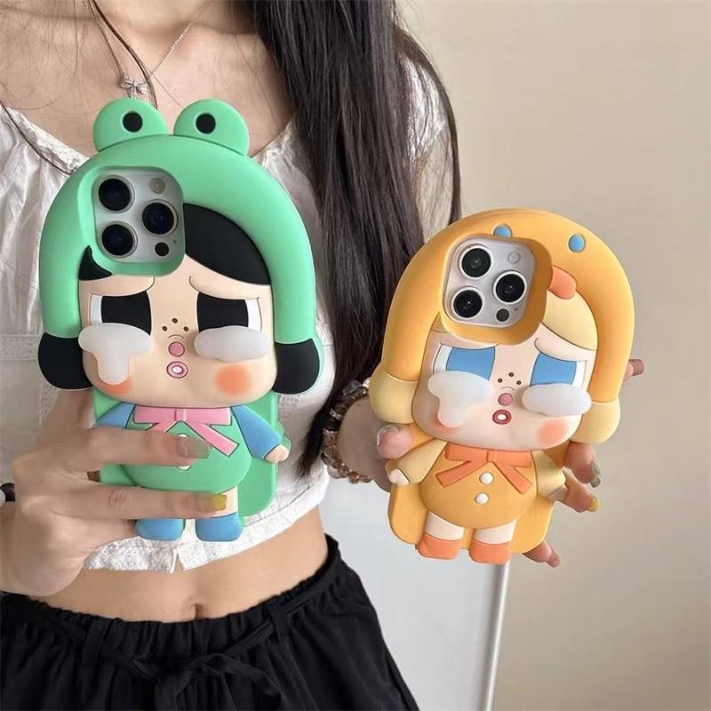 3D Cute Crying Girls Phone Case For iPhone 17 16 15 14 13 Pro Max Soft Silicone Cover