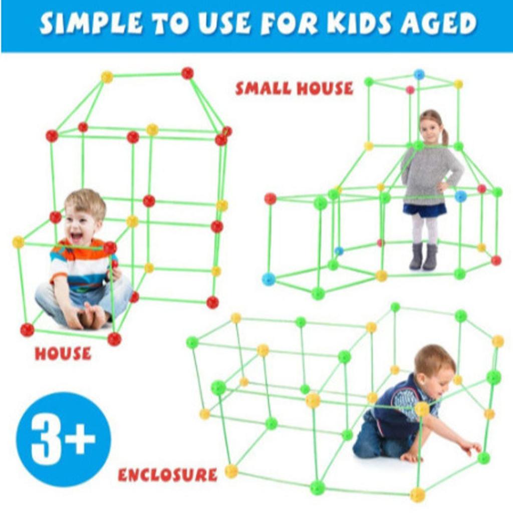 Kids Light-Up Fort Building Kit - Construction Toy, Kids Indoor And Outdoor Play Tent With 126 Rods, 67 Balls, And 4 Strings Of LED Lights