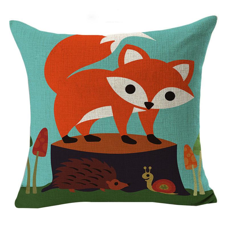 Cute Hand-painted Cartoon Small Animal Linen Pillow Pillow Cover Cartoon Love Red Fox Cushion Cover