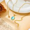 European & American Light Blue Beaded Pendant Necklace, Fashionable Stainless Steel, Colorfast 18K Gold Plated, Summer Style