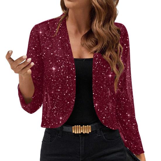 Women Sparkly Cardigan Coat 3/4 Sleeve Open Front Sequin Tops Sexy Golden Bling Coat Casual Holiday Party Outfit