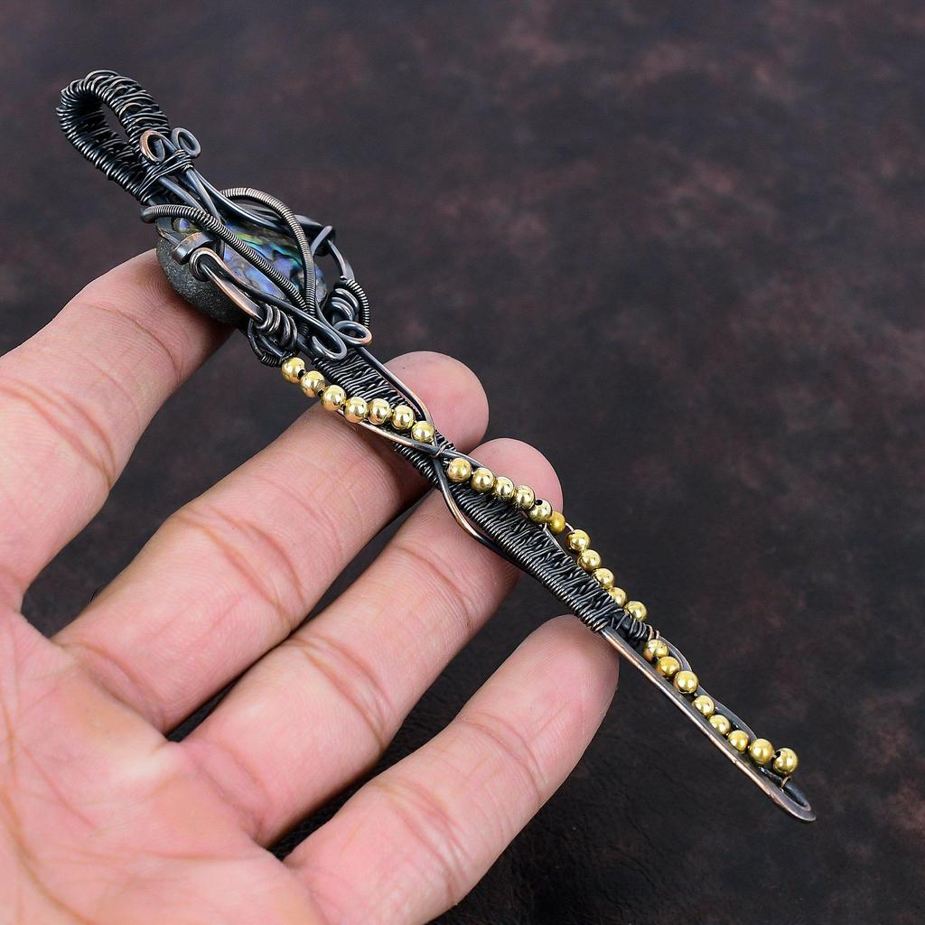 Abalone Muschel Anhänger Kupferdraht gewickelter Anhänger Edelstein Schmuck Schlüssel Design Anhänger Geschenk für Mutter Handgemachter Anhänger Einzigartiger Kupferschmuck