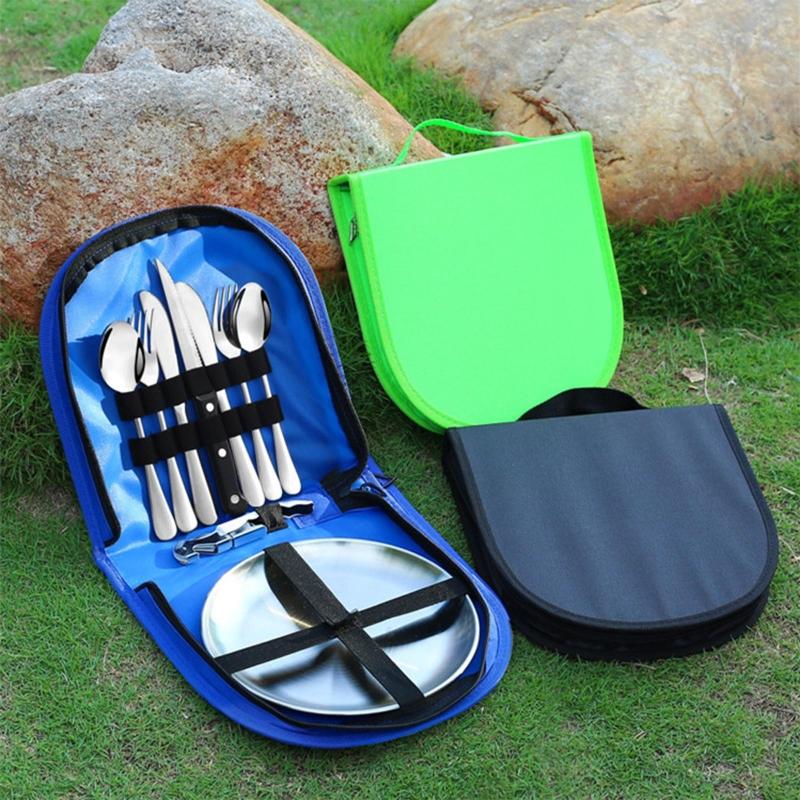 Reise-Edelstahl-Besteck Utensil Tragbares Silberbesteck-Set Camping-Geschirr mit Aufbewahrungstasche für Picknick im Freien
