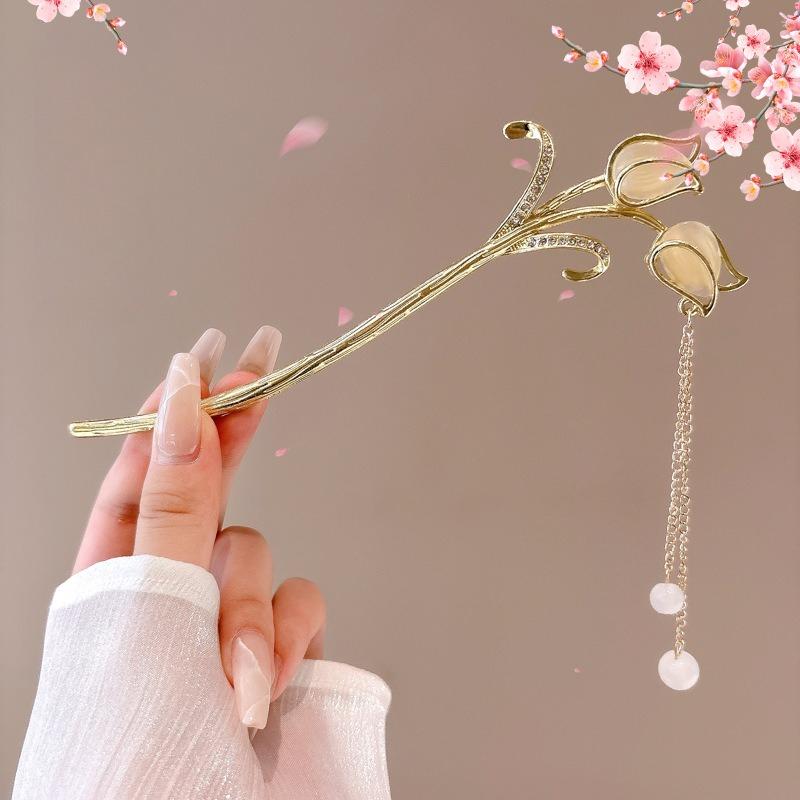 Haarnadel mit Quastenblume im antiken Stil, Damen High-End-Temperament, All-Match Hanfu Haarnadel, Am Hinterkopf zu befestigen, Haarnadel