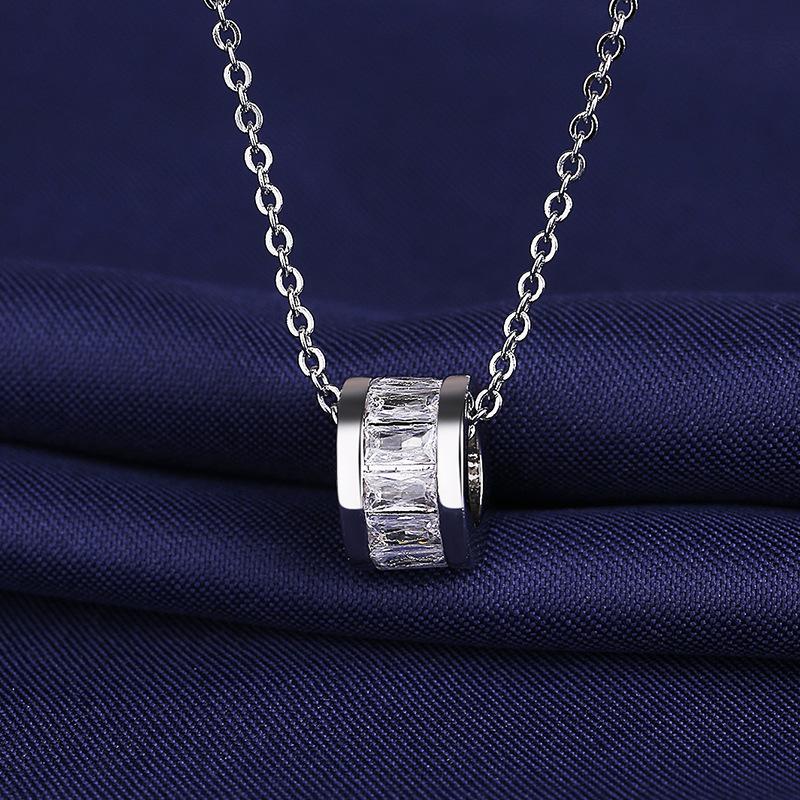 925 Silver Necklace For Women Round Pendent Sparkling Pave CZ Necklace Fashion Anniversary Birthday Jewelry Gifts N755