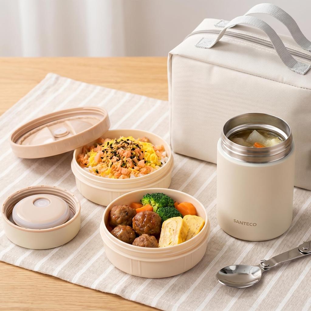 SANTECO 1080ml Vacuum Insulated Soup Lunch Includes 420ml Insulated Lunch Jar 2 PP Bento Folding and Carrying Perfect for Picnics and Club Activities