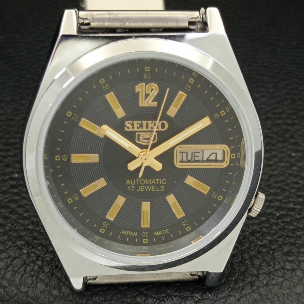 MENS VINTAGE REFURBISHED SEIKO 5 AUTOMATIC JAPAN BLACK DIAL WATCH A500175-2 R151a-a500175