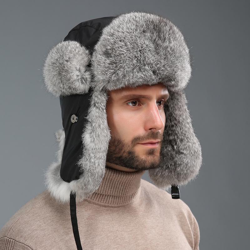 Unisex Winter Rabbit Fur Lei Feng Hat: Warm, Thick, Ear Protection for Outdoor and Skiing