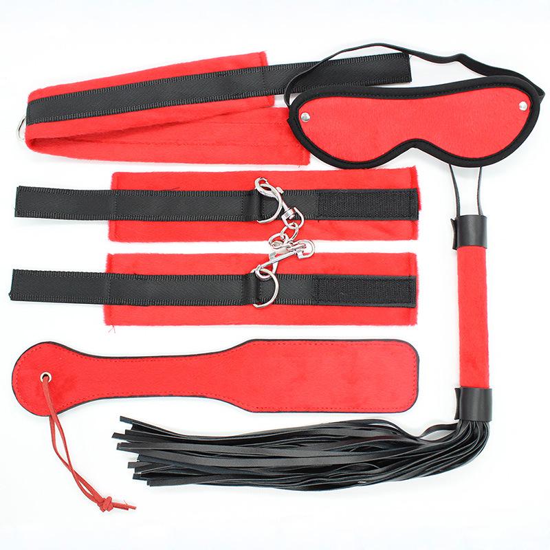 5-Piece Adult Toy Set: Handcuffs, Leather Whip, Eye Mask, Hand Paddle, Choker