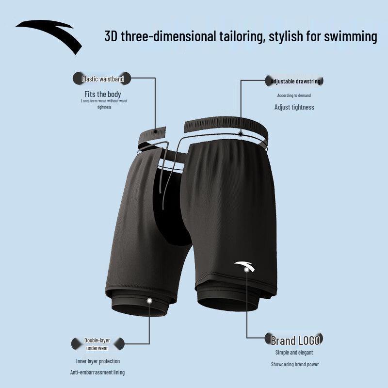 ANTA Men's Double-Layer Quick-Dry Swim Shorts