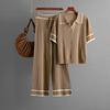 suit new summer dress olo collar short sleeve fashion casual loose high waist knitted two-piece set