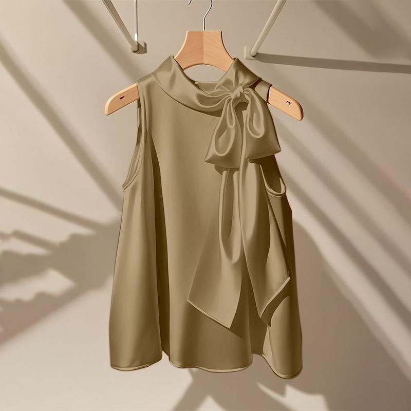 

ZANZEA Женские летние майки без рукавов с воротником-бантом 5XL хаки