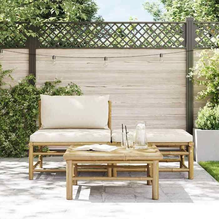 Maison Exclusive - Salon de jardin 3 pcs avec coussins blanc crème Bambou