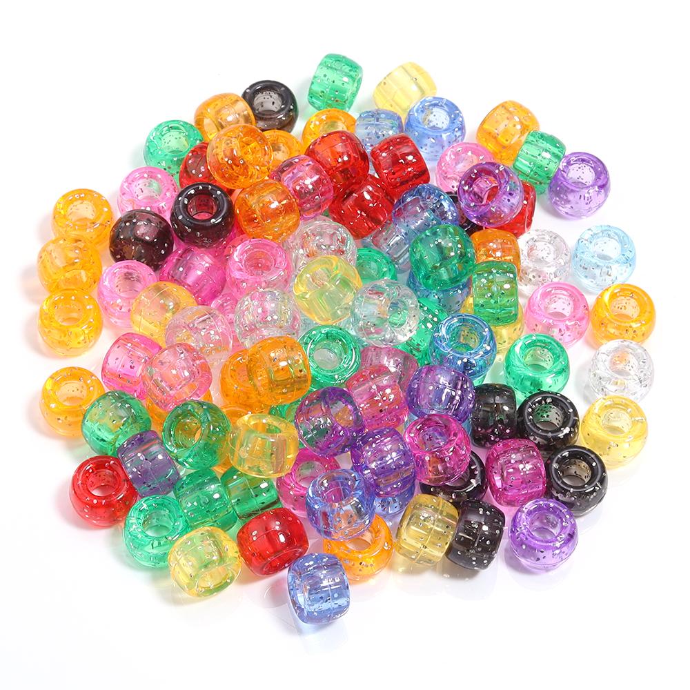 200pcs/lot Colored Acrylic Big Hole Beads For Jewelry Making Loose Spaced Round Bead DIY Bracelet Necklace Accessories Wholesale