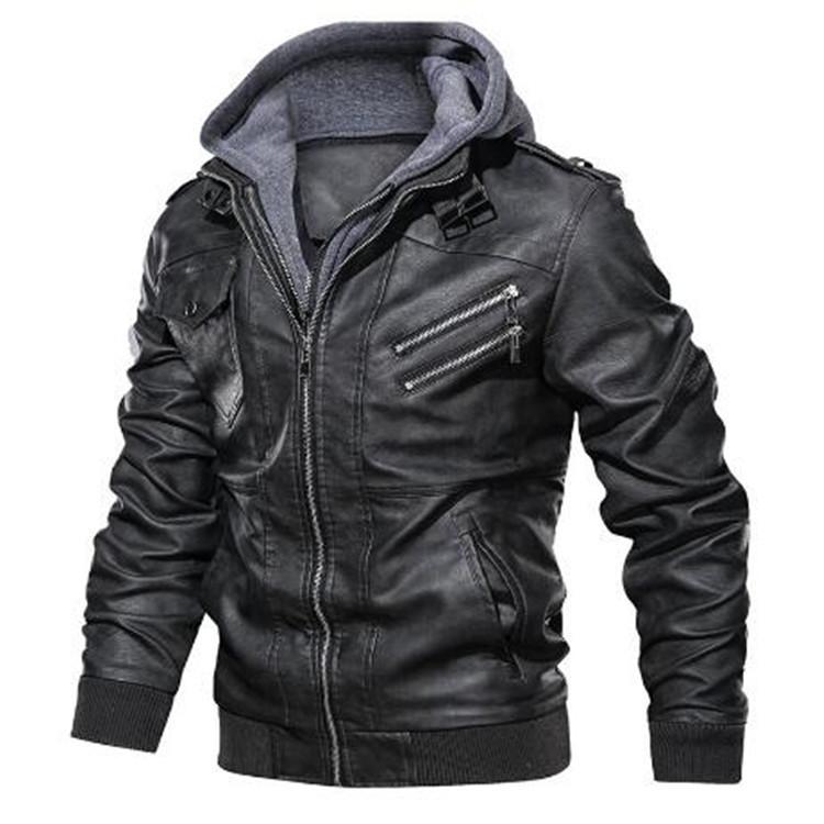 Leather Retro Motorcycle PU Leather Jacket Autumn and Winter Removable Men's Hooded Jacket