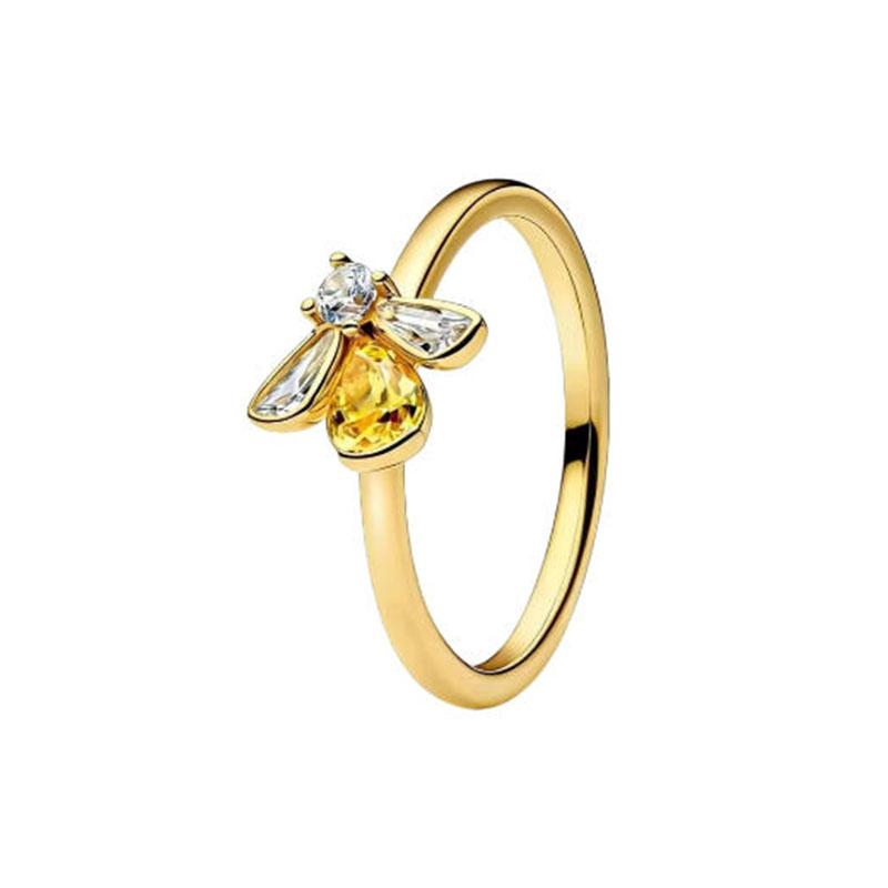S925 Silver Pink Flower Bee and Bow Women's Ring Fashionable and Versatile Gift for Friends 2026