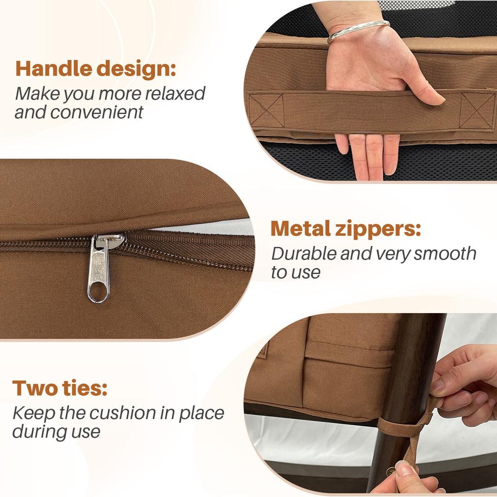 Waterproof Outdoor Seat Cushions Set of 2, Thick Patio Furniture Cushions with Ties, Non Slip Chair Pads for Garden, Porch
