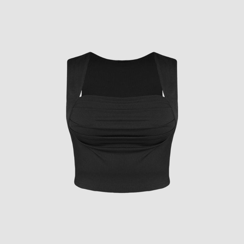 

Летний повседневный ребристый вязаный облегающий укороченный топ, женская шикарная футболка с коротким рукавом и квадратным вырезом, эластичная талия, укороченный топ больших размеров, пригородный укороченный топ 3XL чёрный
