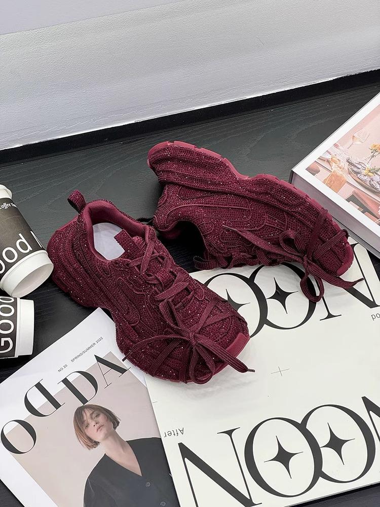 Rhinestone Gypsy Dad Shoes 2026 Spring and Autumn New Thick Sole Heightening Versatile Full Diamond Ins Tide Internet Celebrity Casual Shoes