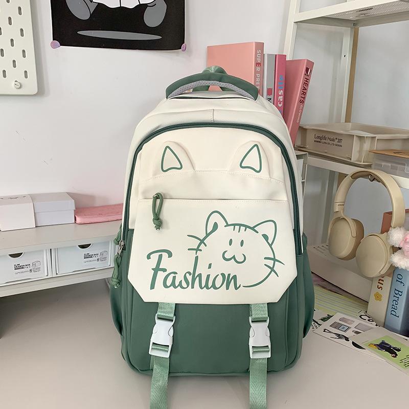 Korean Cute Cartoon Cat Women's Backpack Junior High School Students Schoolbag Large Capacity Multi-compartment Storage Waterproof Travel Backpack