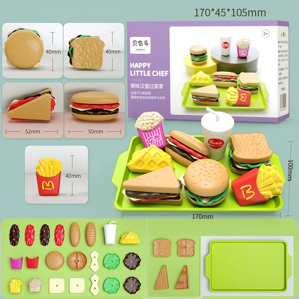 Cartoon Simulation Fast Food Toy Set Miniature Hamburger French Frie Kitchen Model Pretend Play Set Children Kids Education Gift