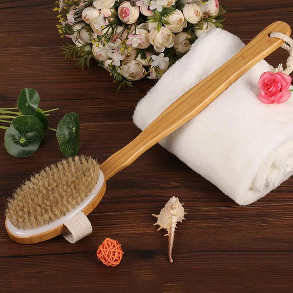 1PC - Wooden Long Handle Detachable Back Rubbing Massage Bath Brush