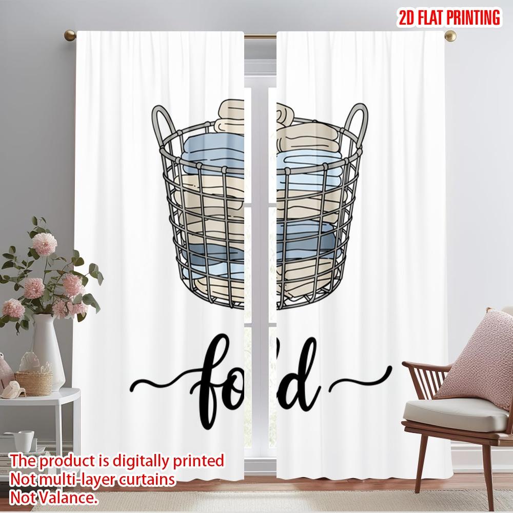2pcs 2D flat printing Curtains Fold Laundry Basket Polyester Fabric Without Electricity Festive Wall Decor Perfect for gold wall