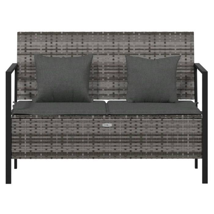 VidaXL 2-Seater Garden Bench with Gray Cushions Woven Resin 364111