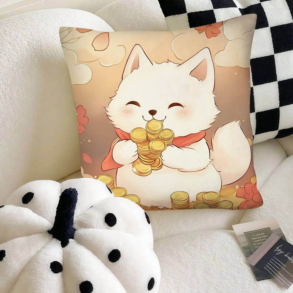 Cute Lucky Cat Pillow Case Fashion Square Pillowcase Bedroom Sofa Room Ins Decoration Leisure
