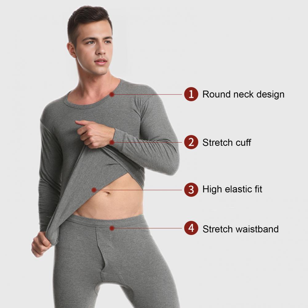 Round Neck Loungewear Mens O-neck Long Sleeve Pajama Collection with Elastic Waist Pants 2 Piece Single Color Homewear for Comfortable
