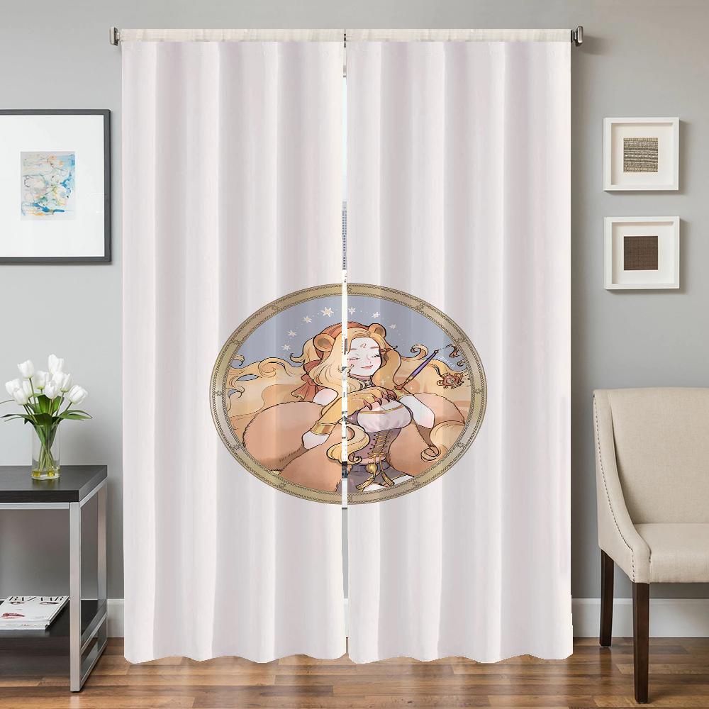 Wystrój Domu Zasłony Kuchenne do Salonu 2 Sztuki Zasłony Zaciemniające Zasłona na Drzwi Znak Zodiaku Dekoracja Sypialni Przegroda