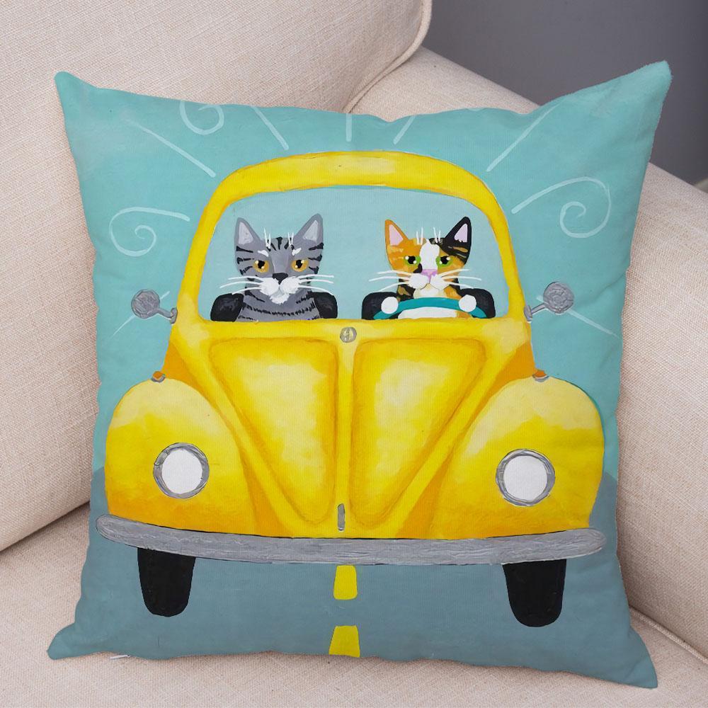 Bedroom Living Room Decorative Pillowcase Cushion Cover Pet Animal Cute Funny Cartoon Driving Cat Pillowcase