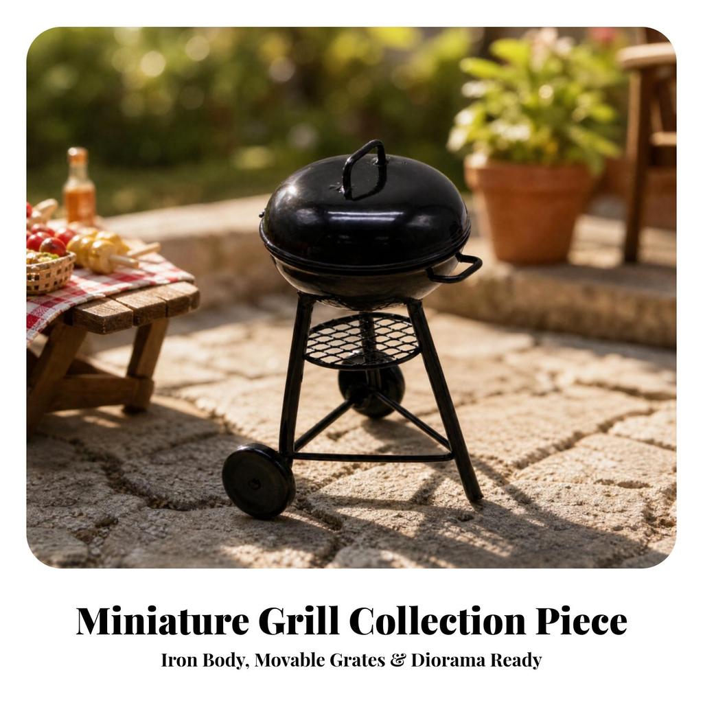 Miniature Barbecue Grill with Openable Lid Decorative Dollhouse