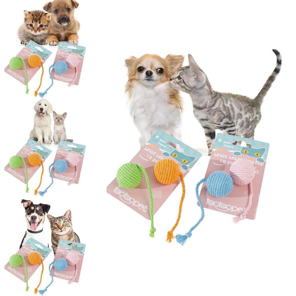 Pet Cotton Rope Toy With Colorful Tail Ball For Cats And Dental Chewing