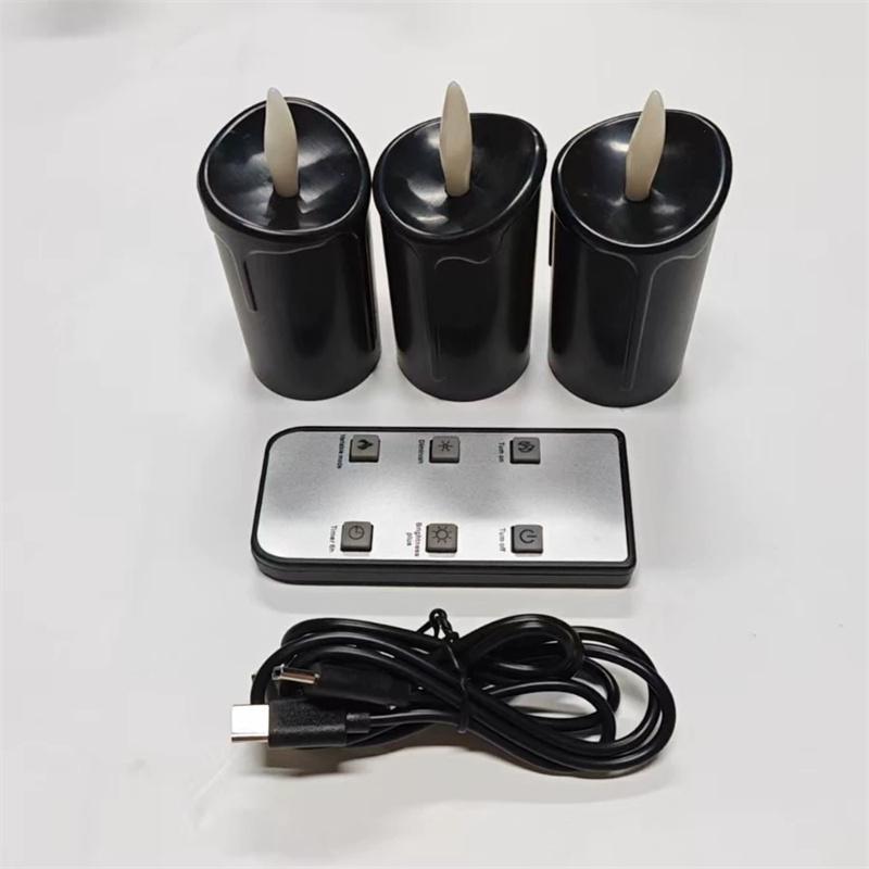 

3pcs Rechargeable Flameless LED Candles Black and White Electronic Candles with Timer Remote Control and USB Cable