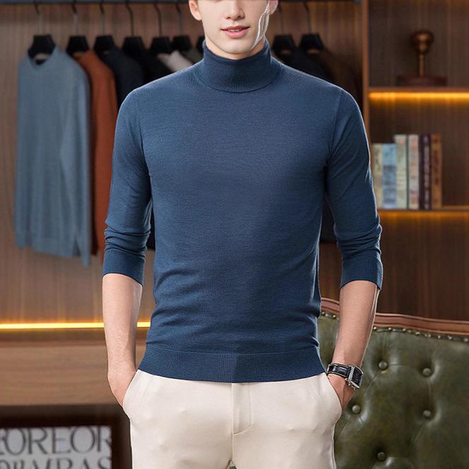 Men's High Neck Wool Sweater - Light Luxury, Solid Color, Brushed Fleece, Autumn/Winter Casual Knit