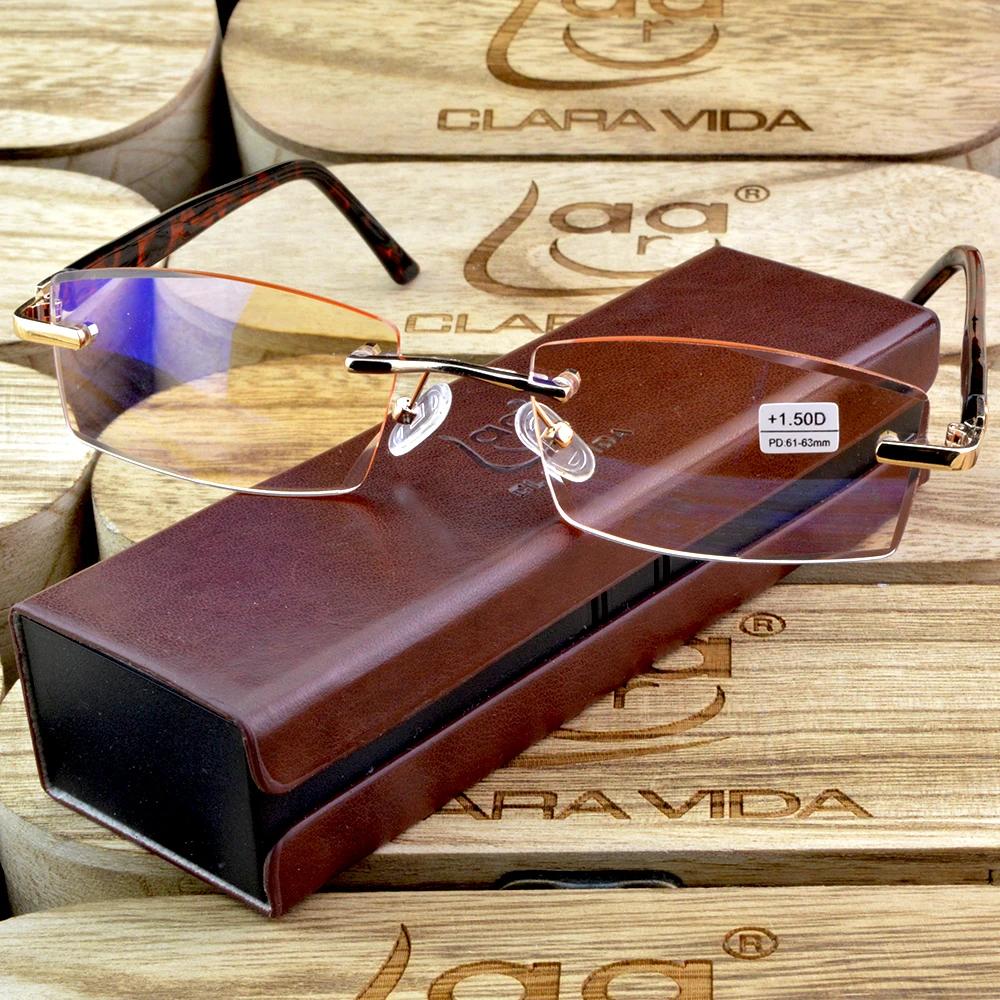 

Clara Vida Men Shallow Brown Rimless Diamond Reading Glasses With Genuine PU Case +1 +1.5 +2 +2.5 +3 +3.5 +4 +3.50