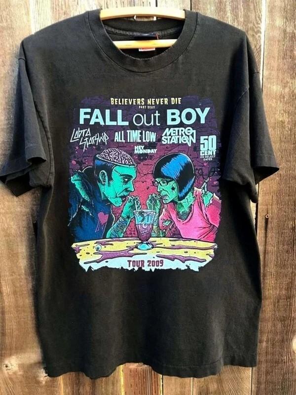 Ristampa Fall Out Boy Band Anni '90 Base Nero Uomo Donna Unisex T-shirt Vtg S-5XL