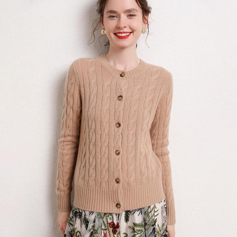 Women's Thick & Warm Slim-Fit Cashmere Cable Knit Cardigan - Flattering Autumn/Winter Sweater Coat