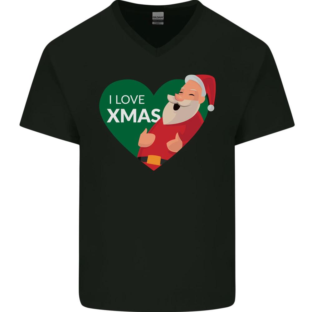 

I Love Xmas Santa Claus Christmas Mens V-Neck Cotton T-Shirt L
