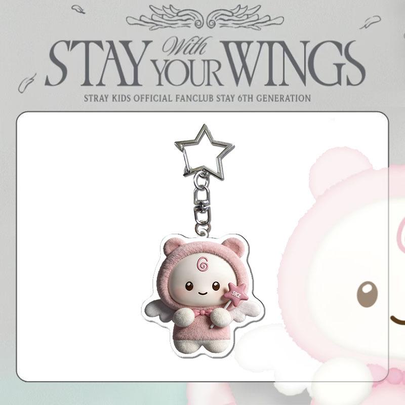 Stray Kids STAY WITH YOUR WINGS Acrylic Keychain, Cute Cartoon Angel Character Bag Charm Key Ring, Kpop Merchandise Collectible Gift for Fans