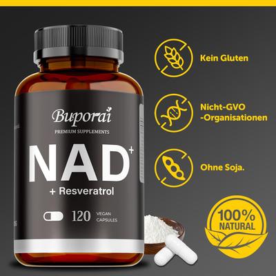 NAD + Ρεσβερατρόλη - 120 Κάψουλες | Φυσικό Συμπλήρωμα κατά της Γήρανσης | Κυτταρική Ενέργεια, Μακροζωία & Ζωτικότητα | Ρεσβερατρόλη 99% Καθαρότητα