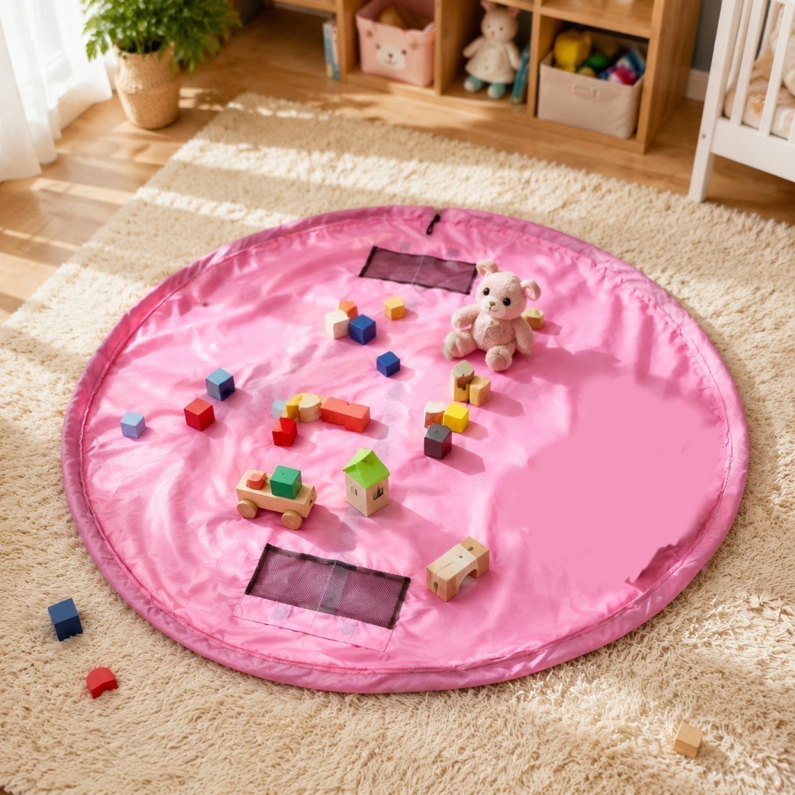 

Large Round Play Mat Storage Bag for Toys Quick Cleanup Portable Foldable Organizer for Kids Playroom and Nursery One Size розовый