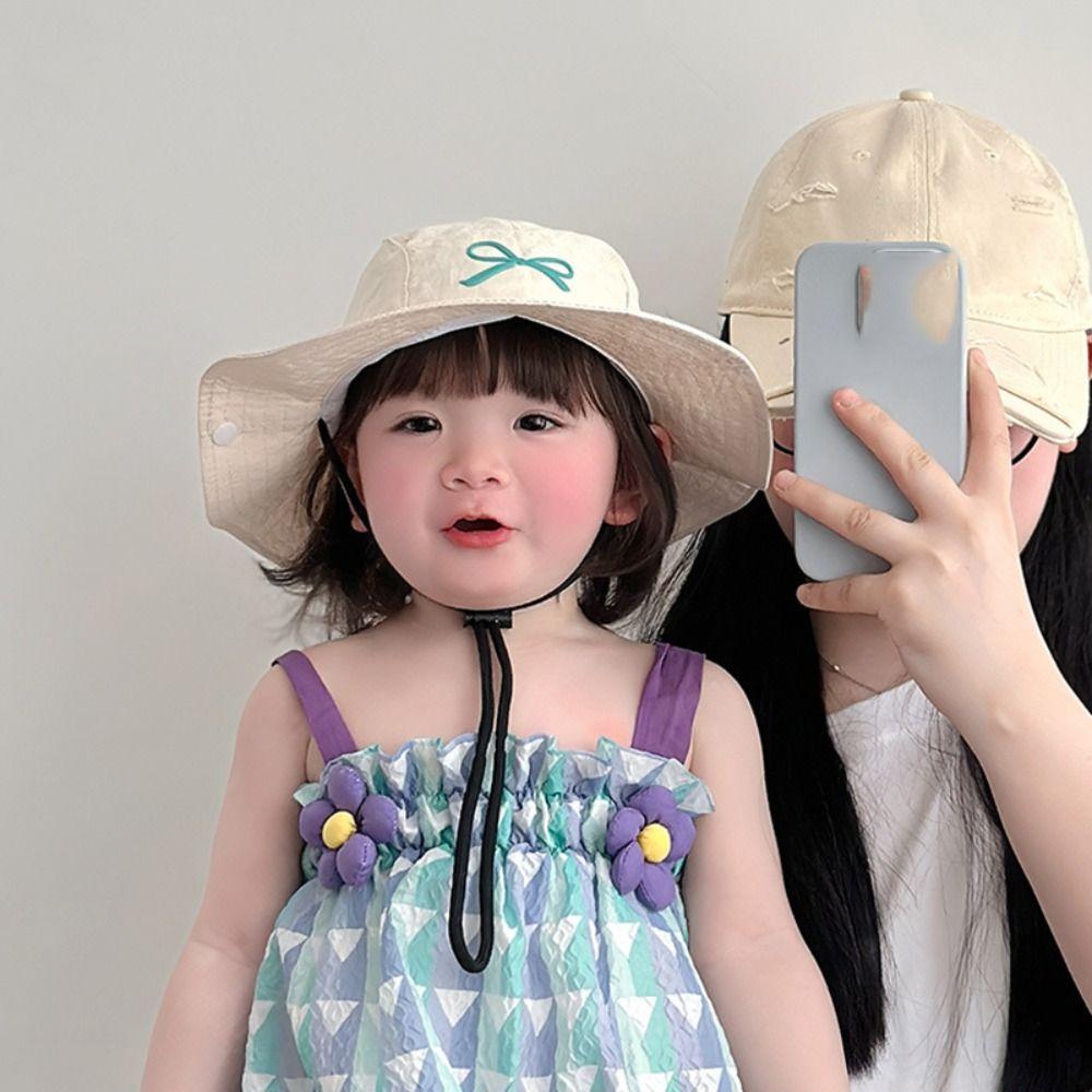 Quick-dry Summer Kid Sunhat Bow Embroidery Children's Fisherman Hat Candy Color Bucket Hat  Kid