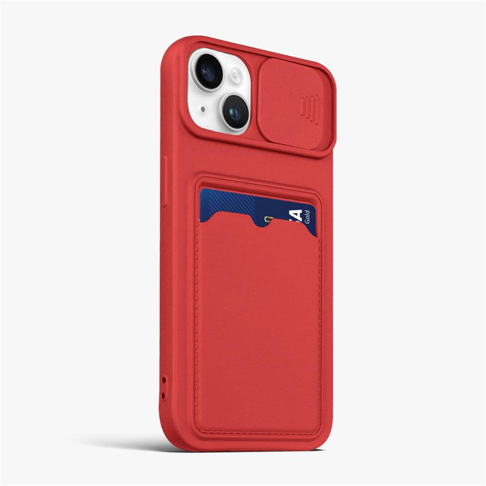 Sliding Lens Protect Card Slot Holder Wallet Case For iPhone 16 14 15 11 12 13 Pro Max X XR XS 7 8 SE Soft Liquid Silicone Cover