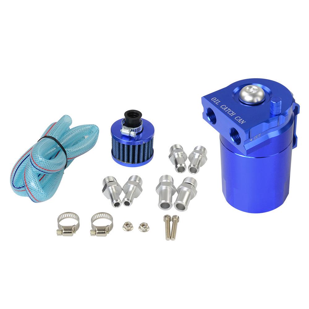Universal Black Baffled Aluminum Oil Catch Tank Can Reservoir Tank with 11mm/15mm Fittings and Oil Dipstick