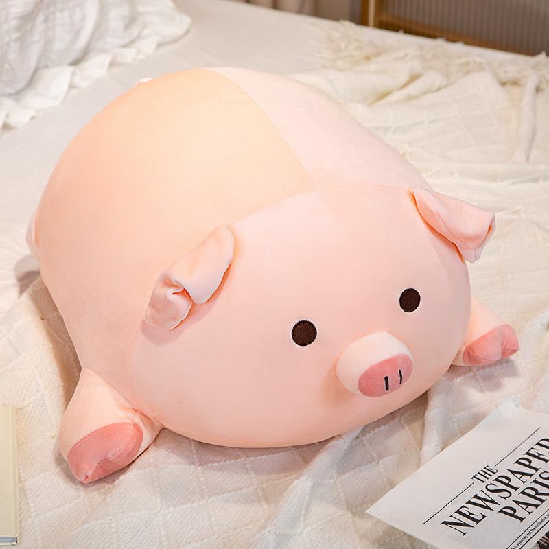 Simulated Pig Big Pillow Cute Lying Pig Stuffed Toy Doll Girl Holding Doll On Bed